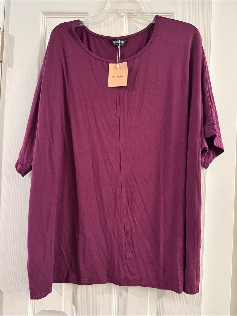 BloomChic Short Sleeve Scoop Neck Top in Plum